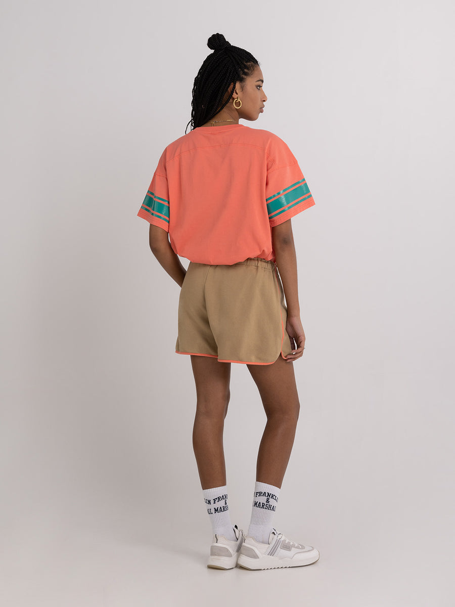Fleece shorts with arch letter logo print