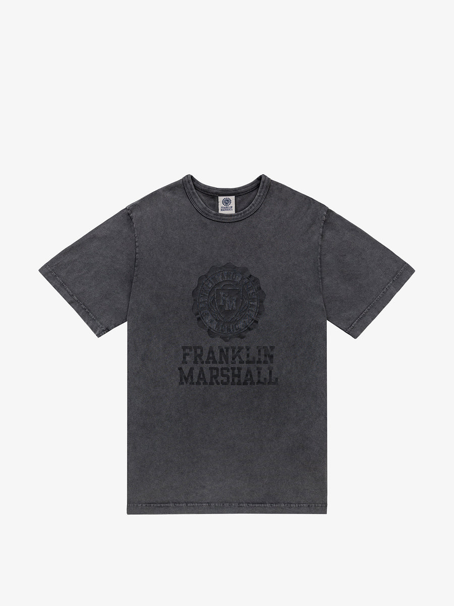 Acid wash garment-dyed t-shirt with Crest logo print