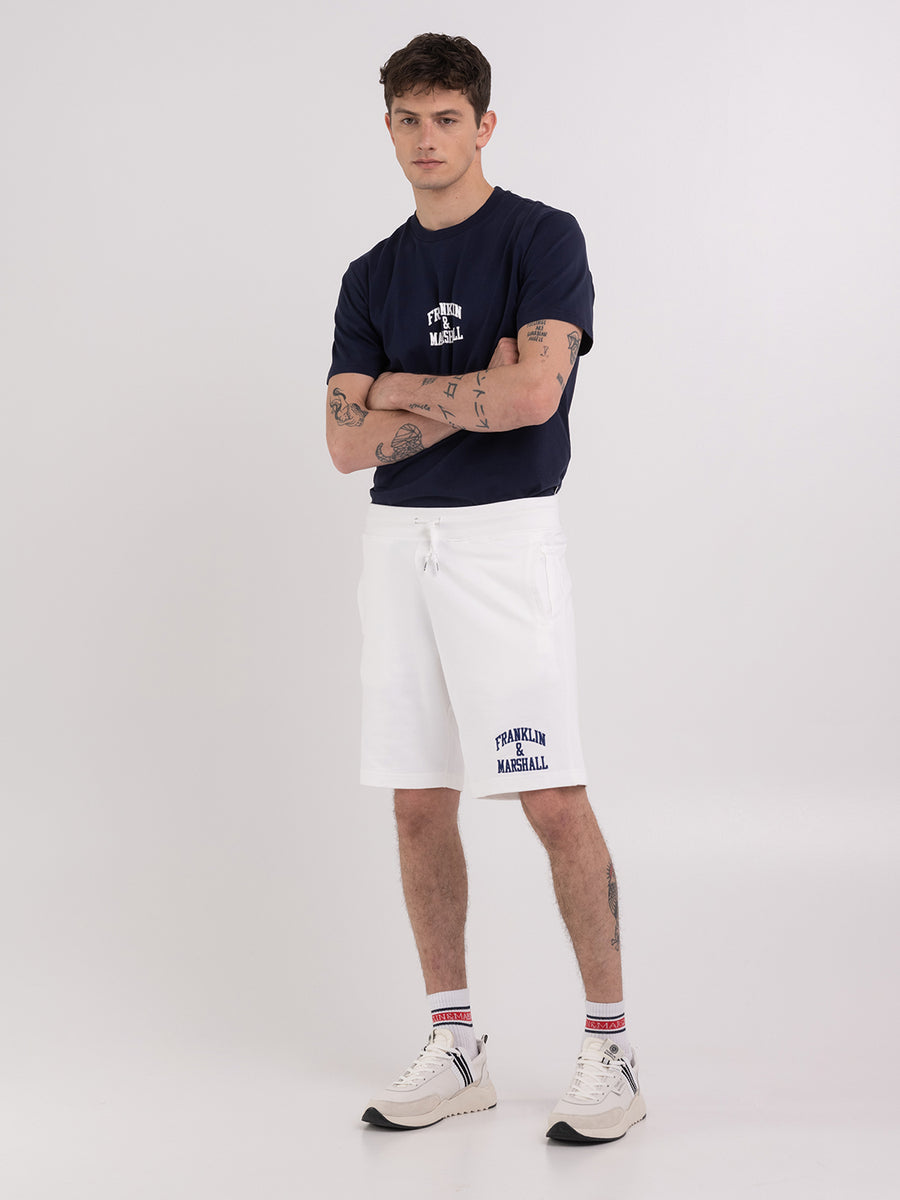 Fleece shorts with arch letter logo embroidery