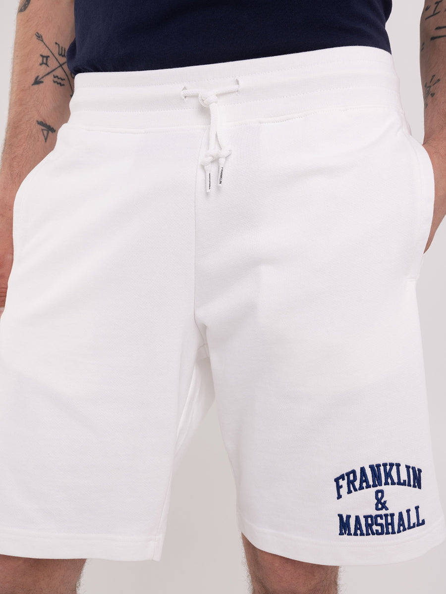 Fleece shorts with arch letter logo embroidery