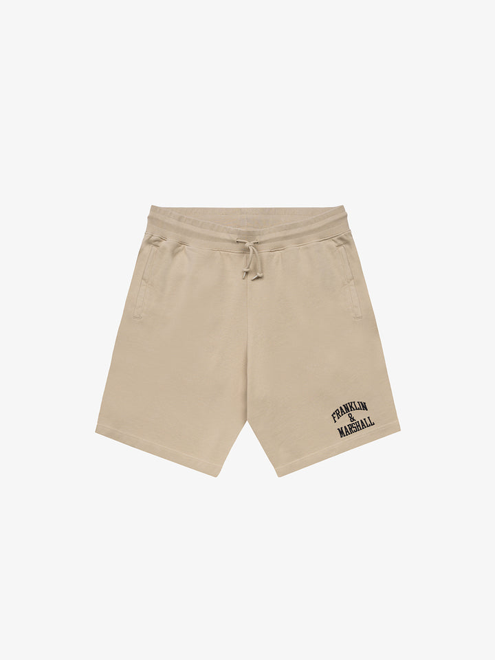 Fleece shorts with arch letter logo embroidery