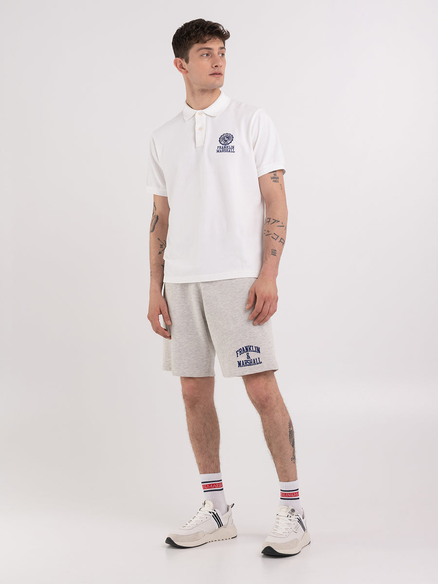 Fleece shorts with arch letter logo embroidery