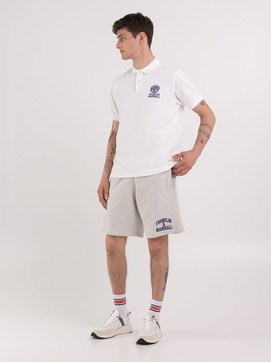 Fleece shorts with arch letter logo embroidery