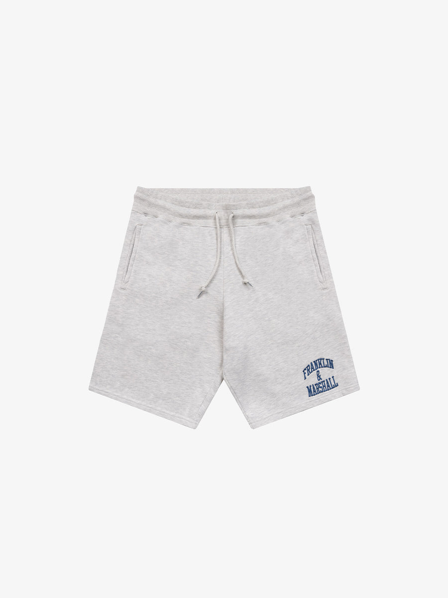 Agender fleece shorts with arch letter logo print