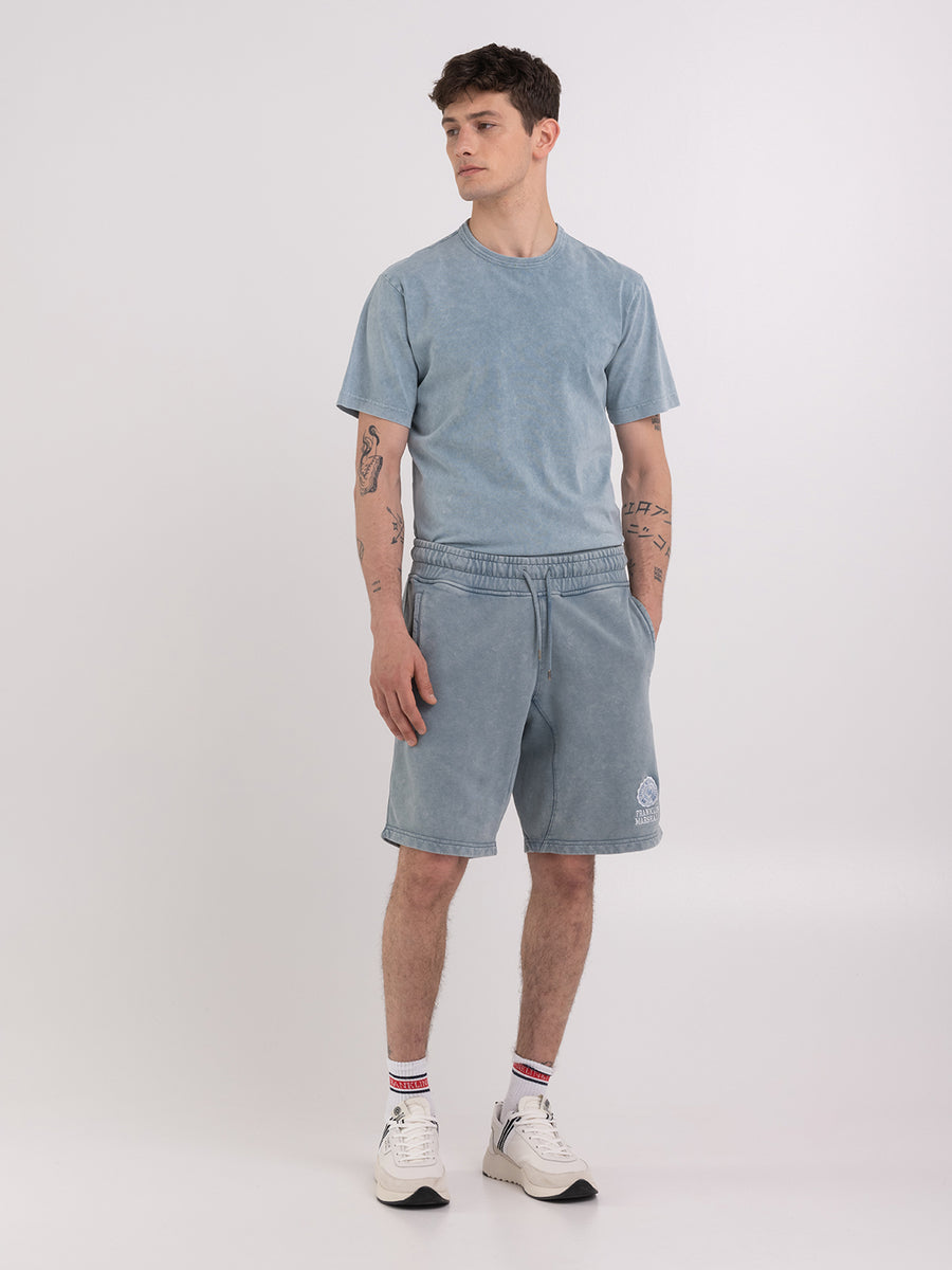 Acid wash fleece shorts with Crest logo embroidery