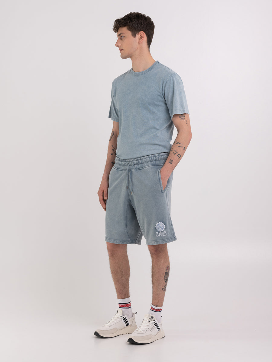 Acid wash fleece shorts with Crest logo embroidery