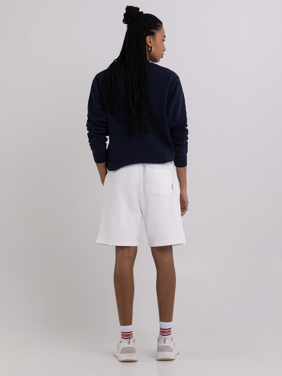 Agender fleece shorts with Pennant patch