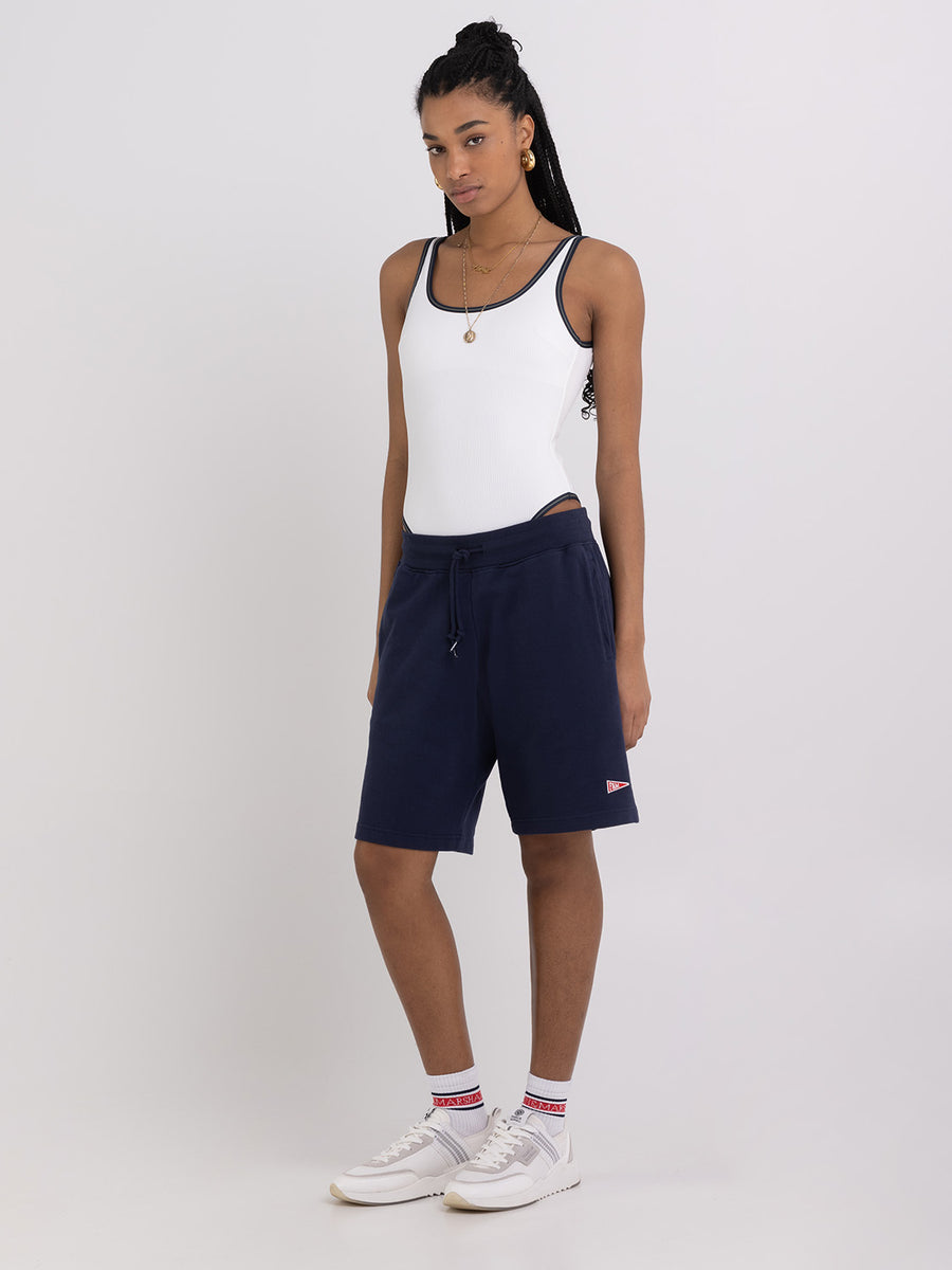 Agender fleece shorts with Pennant patch