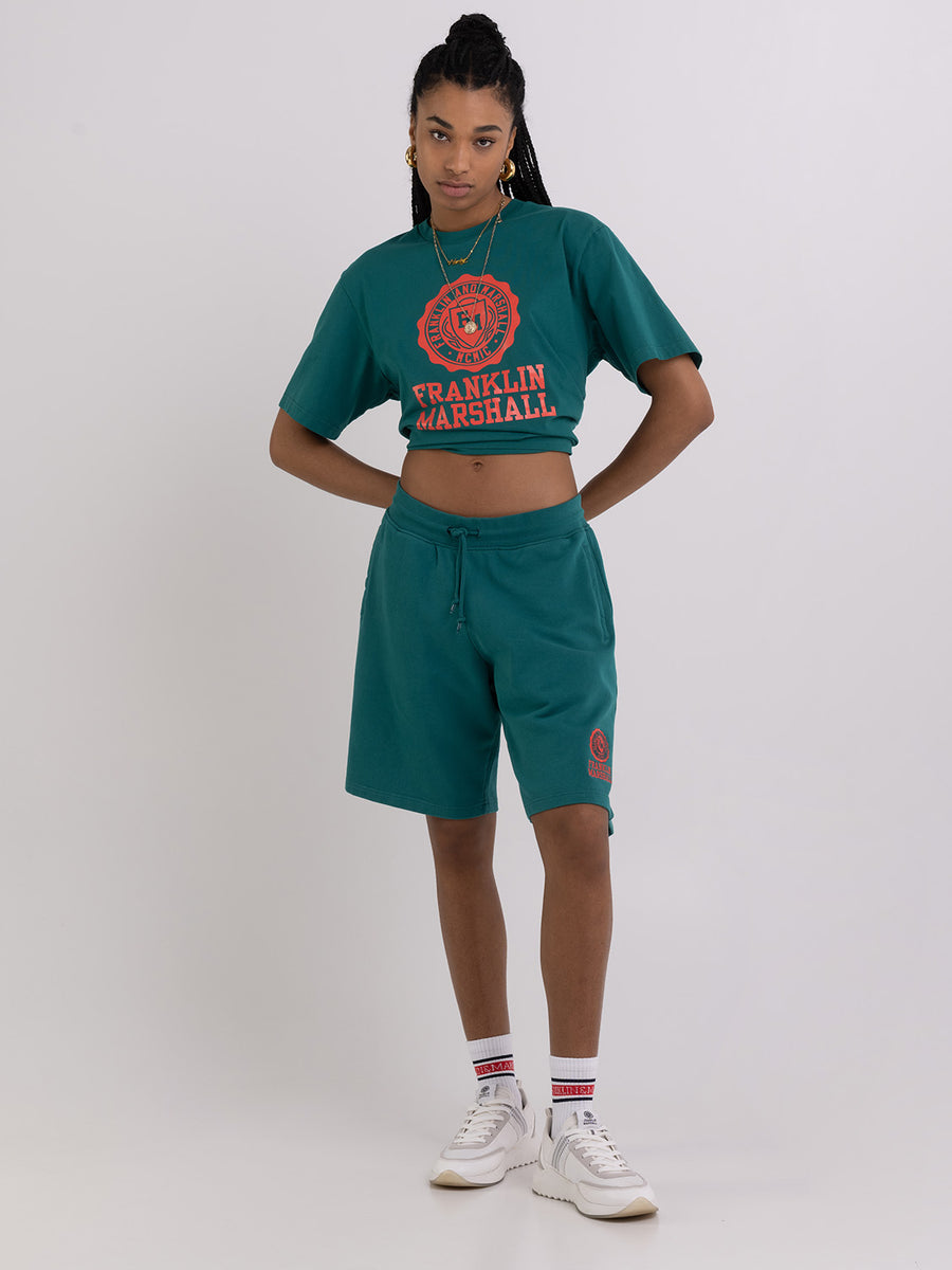 Agender fleece shorts with Crest logo embroidery