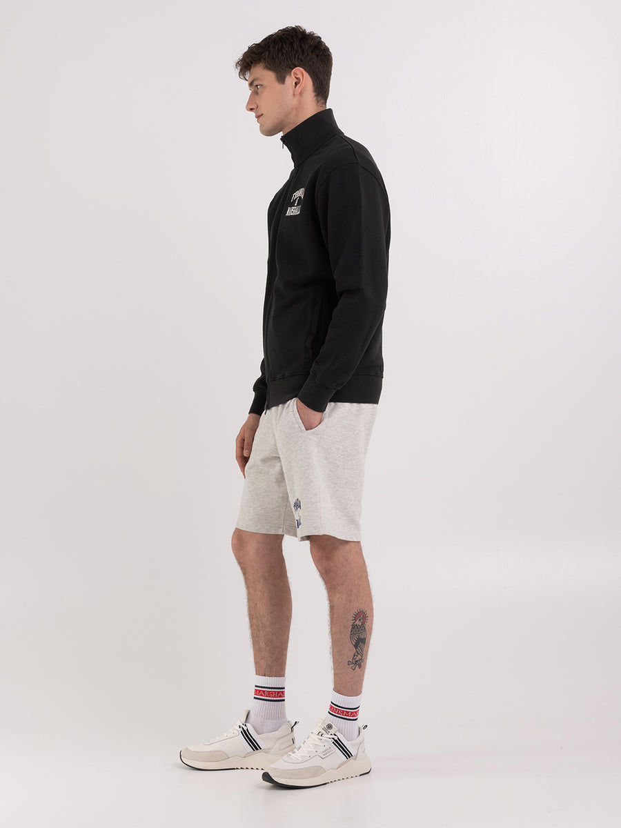 Full zipper sweatshirt with arch letter logo embroidery
