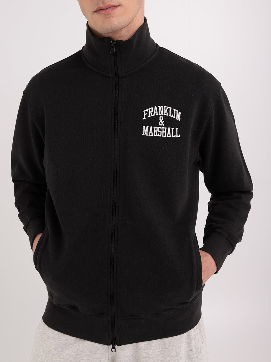 Full zipper sweatshirt with arch letter logo embroidery