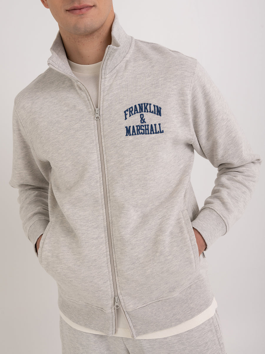 Full zipper sweatshirt with arch letter logo embroidery