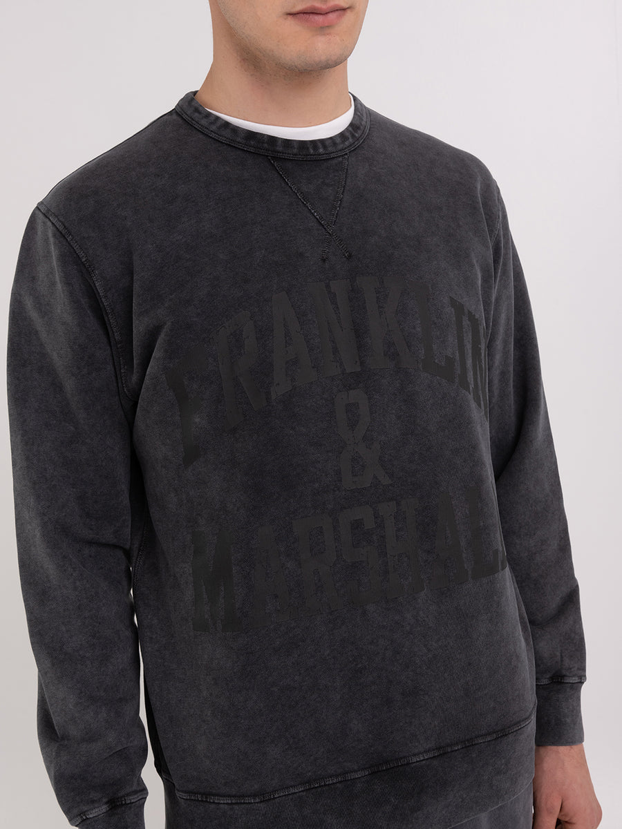 Acid wash crewneck sweatshirt with arch letter logo print