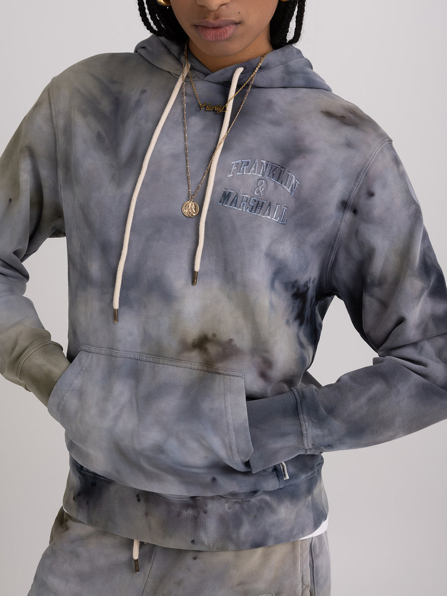Agender ice dye sweatshirt with arch letter logo embroidery