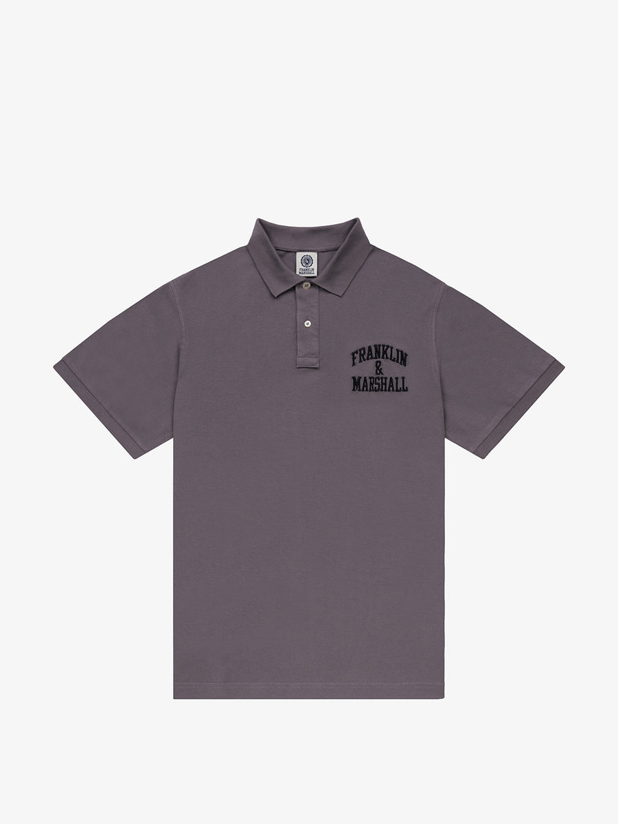 Polo shirt in piqué cotton with arch letter logo embroidery