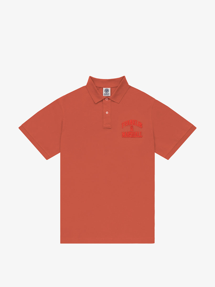 Polo shirt in piqué cotton with arch letter logo embroidery