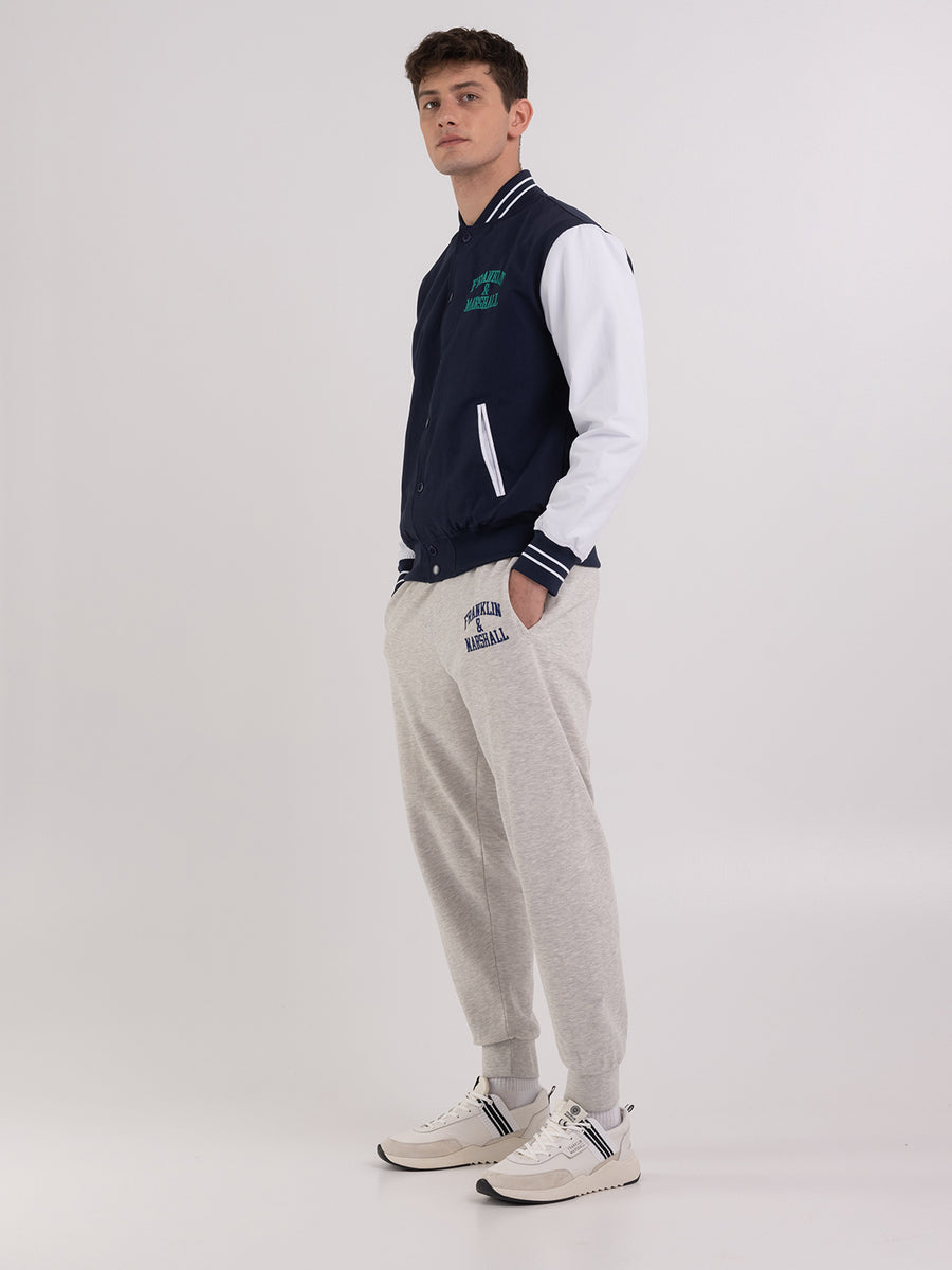 Varsity jacket with arch letter logo embroidery