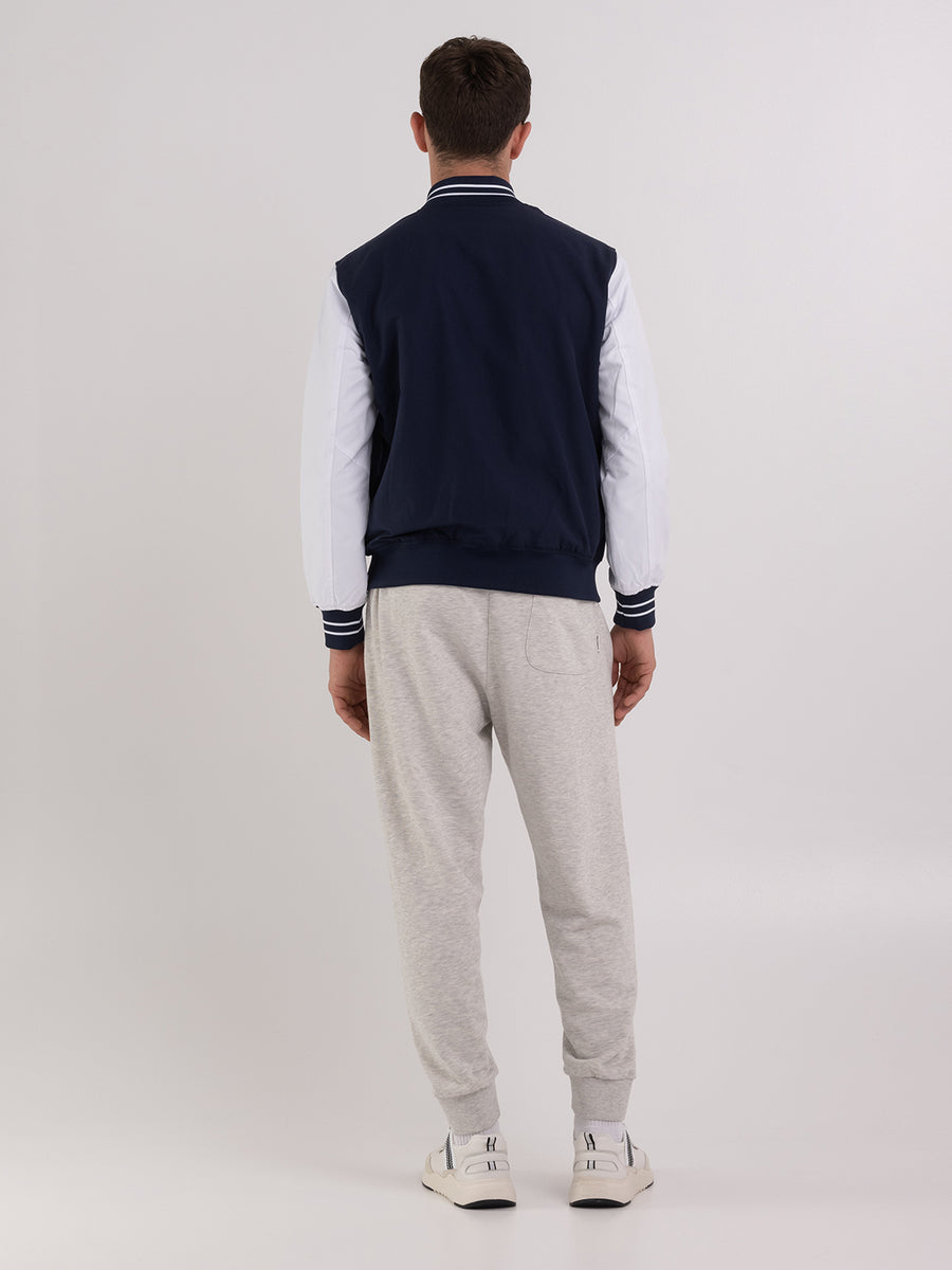 Varsity jacket with arch letter logo embroidery