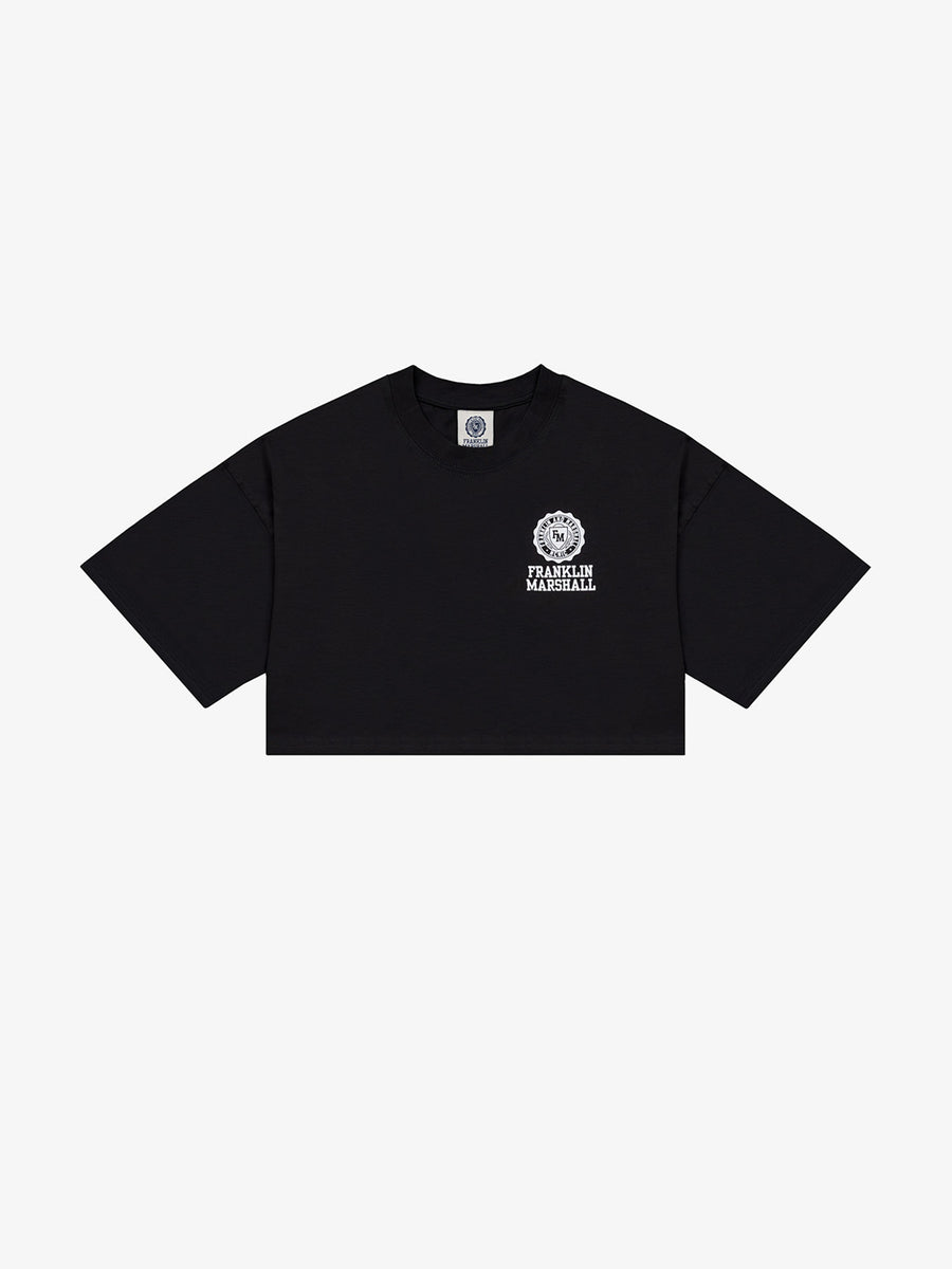 Cropped t-shirt in jersey with Crest logo embroidery